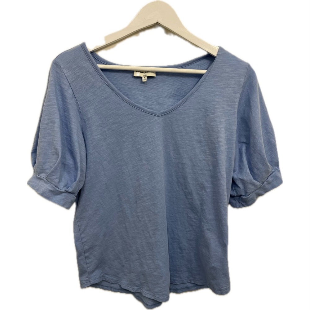 NYDJ Light Blue V-Neck Short Sleeve Top